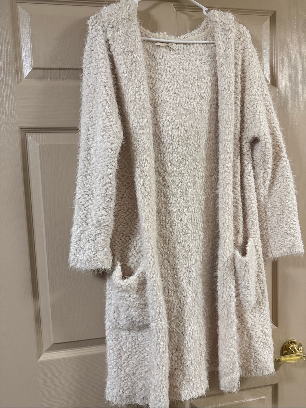 Cozy Open-Front Hooded Bouclé Sweater Cardigan - Cream